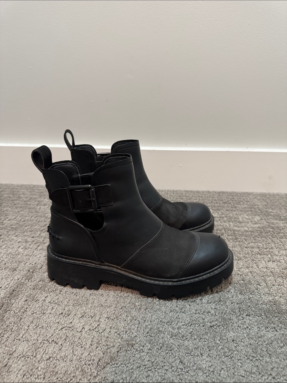 UGG Women's Black Lug-Sole Chelsea Boot with Buckle Accent
